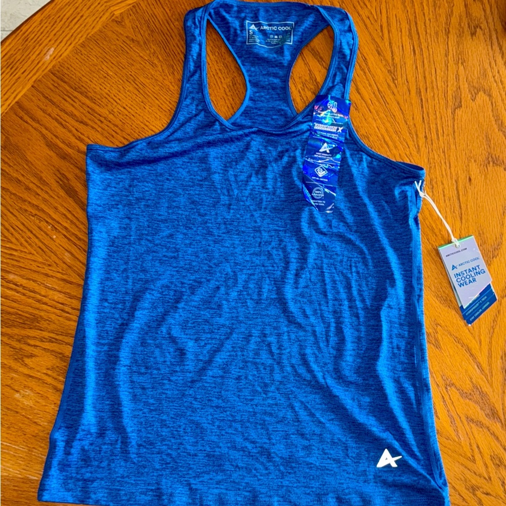 Arctic Cool Racerback Performance Tank Blue Exercise Tank cooling technology